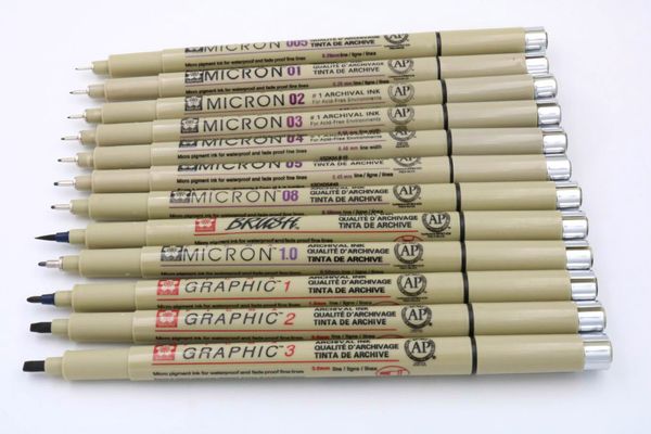 

pigment micron sakura neelde soft brush drawing pen 005 01 02 03 04 05 08 brush fine point markers pen luxury pens, Black;red