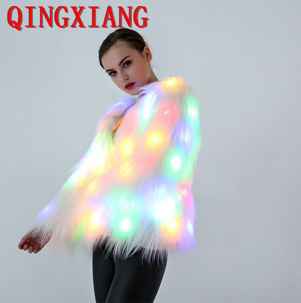 

s-4xl 2019 women halloween cosplay white led light cape long sleeves christmas lady cardigan colorful light night club ds coat, Black