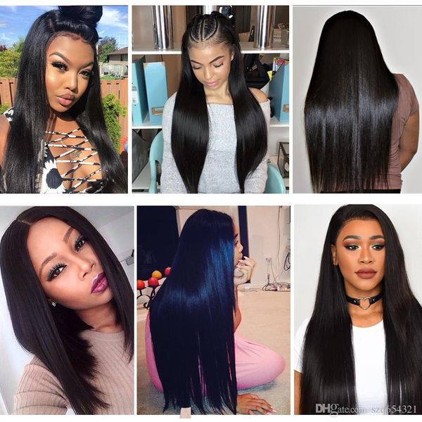 

straight lace front human hair wigs 13x4 long short bob swiss lace frontal wig 130 density peruvian remy hair wig, Black