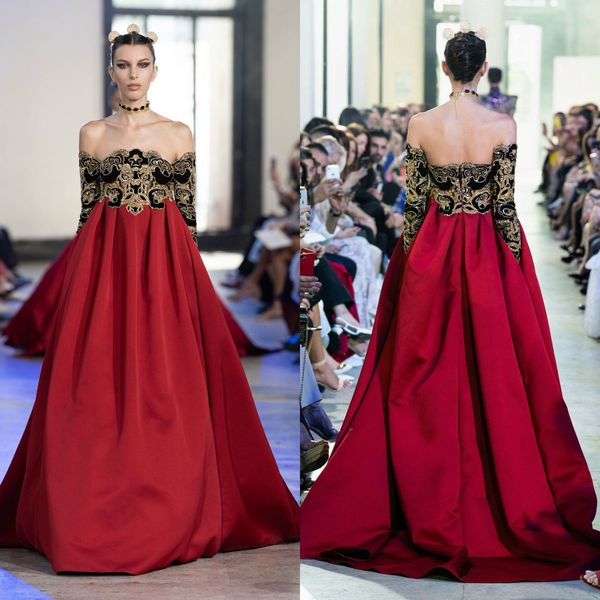 

2020 эли сааб вечерние платья с элементами китая с плеча линия с длинным рукавом платье выпускного вечера партии носить бусины блестки вечер, Black;red