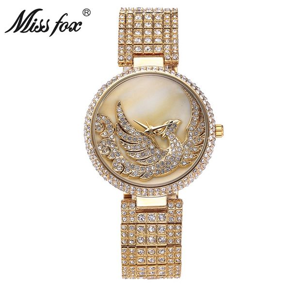 

selling crystal round womens sticky diamond full diamond watch phoenix bird high-end watch, Slivery;brown
