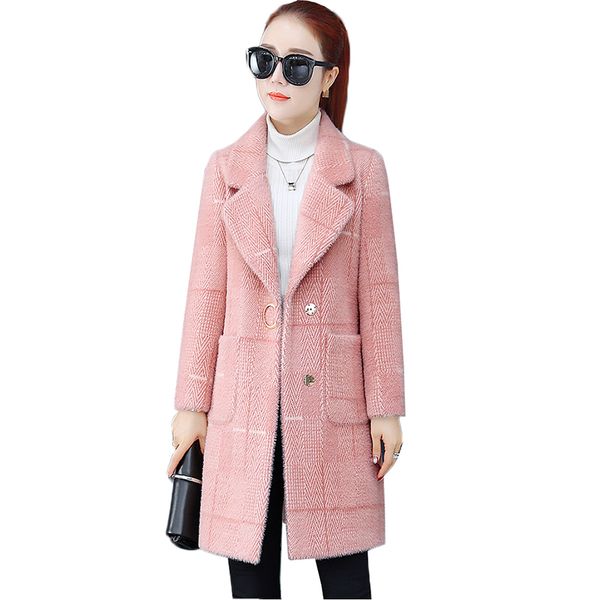 

winter women jacket new fashion thicken imitation water velvet woolen coat outerwear loose large size midi woolen coat k955, Black