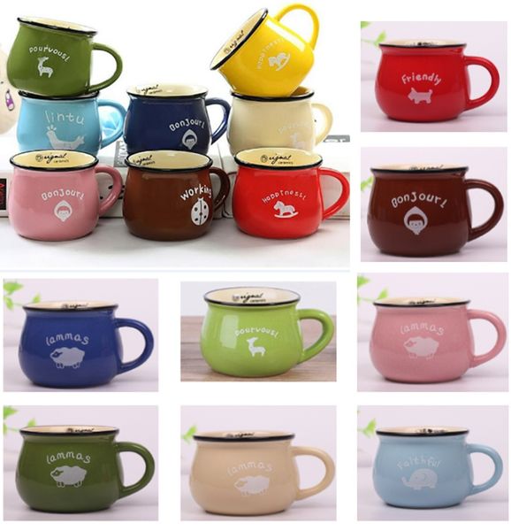 

cartoon ceramic milk mug for elephant horse heat resistant breakfast coffee cup drinking water cup 201-300ml 7colors dhl ship an2052