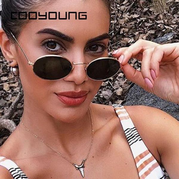

cooyoung small oval sunglasses women men vintage sun glasses metal frame uv400 gafas de sol, White;black