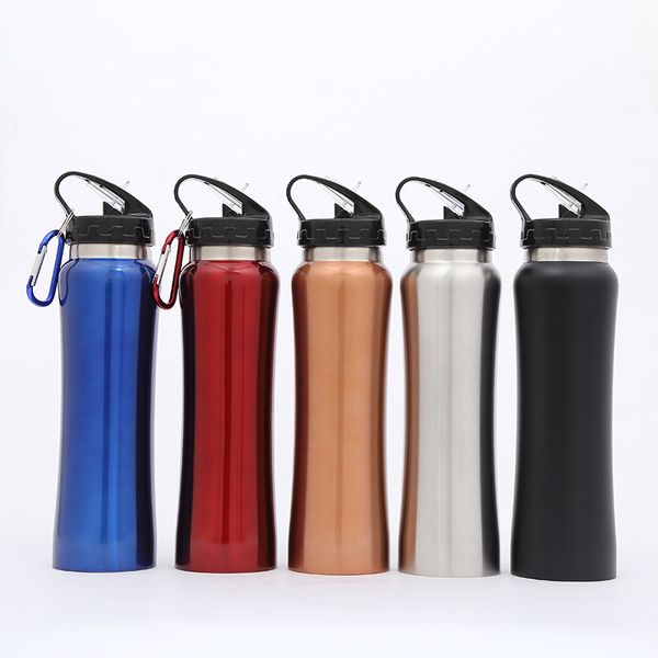 

stainless steel water bottle carabiner buckle vacuum kettle outdoor travel insulated cooler drinking mug cup with straw lid dhl wx9-807