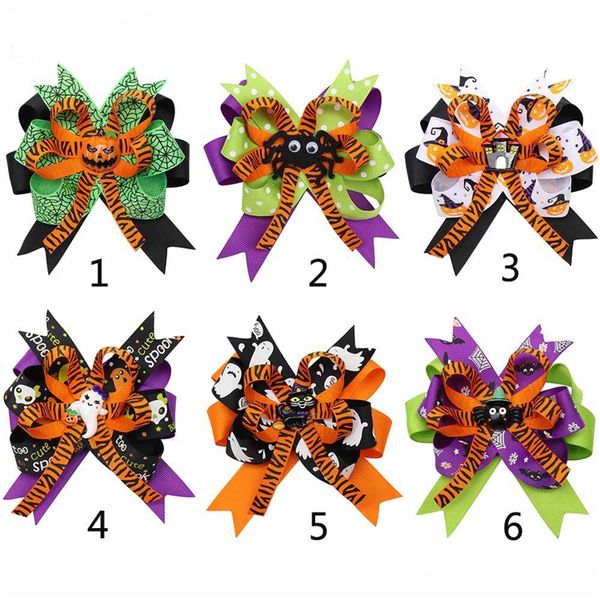

4.5''halloween hair bows for girls designed hair clip pumpkin ghost patches hairpin festival party kids hair accessories wholesale, Slivery;white