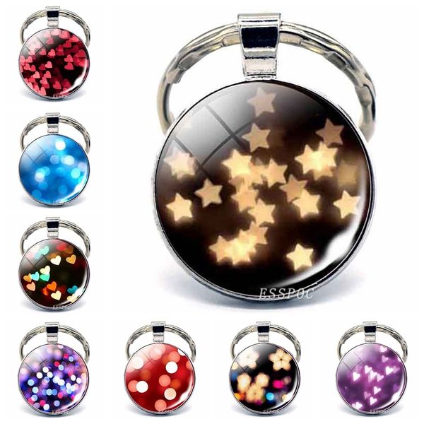 

little stars little heart picture glass cabochon keychain metal keychain valentines day gift for girlfriend wife, Silver