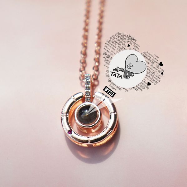 

bts bulletproof boys korean-style women's projection necklace douyin celebrity style pendant celebrity related goods product, Silver