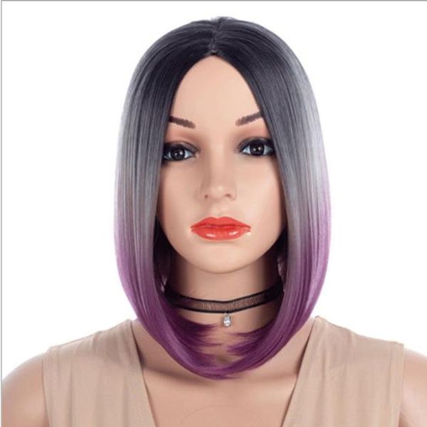 

2019 fashionabe factory customized ombre three colors short straight medium bobo wigs for white black girls