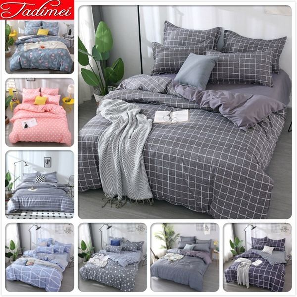 Grey Plaid Quilt Duvet Cover Bedding Set Adult Double Queen King