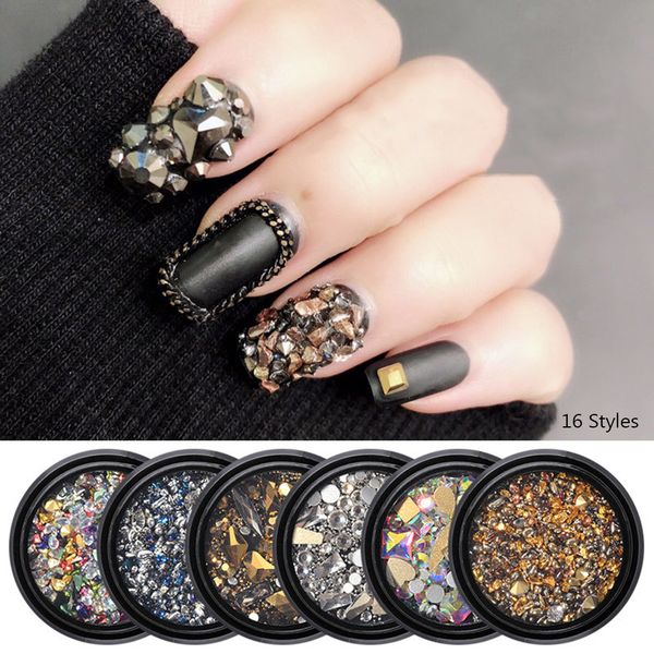 

tiny rhinestones broken glass nail accessories colorful glass crystal caviar beads mix design nail art decoration manicure diy, Silver;gold