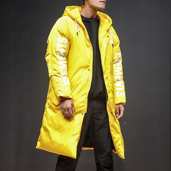 

winter men's hooded coat long section printing cotton clothing windproof m-5xl black blue yellow men cotton jacket