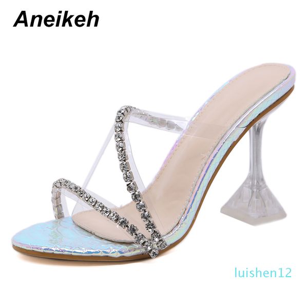 

aneikeh 2020 women shoes clear diamante stiletto heels peep toe high heels sandals summer party dress shoes cross strap sandals l12, Black