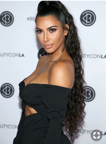 Kim Kardashian lange lockige Pferdeschwanzfrisur 24 Zoll 1 Stück Kordelzug Echthaar Pferdeschwanz 140 g oder 160 g natürliche Farbe