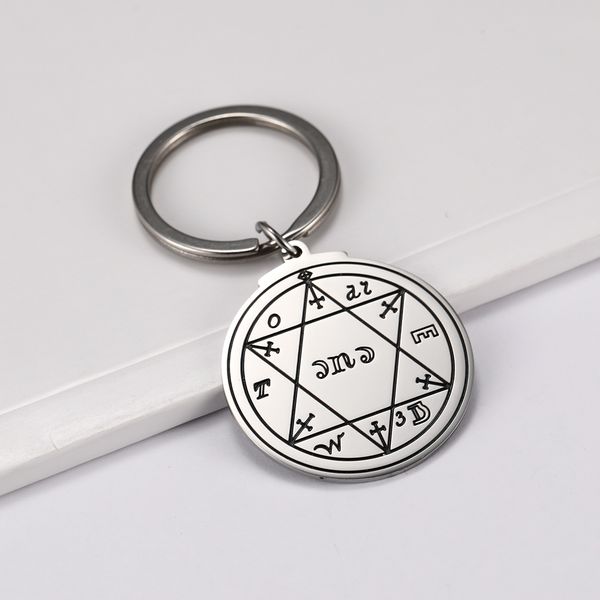 

dawapara fashion stainless steel key chain women hollow solomon star disk cut off pendant keyring accessories, Silver
