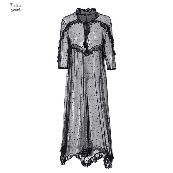 

плед летнее платье белого кружева платье 2019 женщин v шеи dot hollow хем sexy кардиган vestidos плюс размер s 5xl, Black;gray