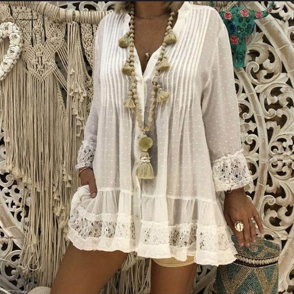 

spring ladies blouses women long sleeve blouse 2019 v neck loose shirt plus size 4xl 5xl lace summer clothing, White
