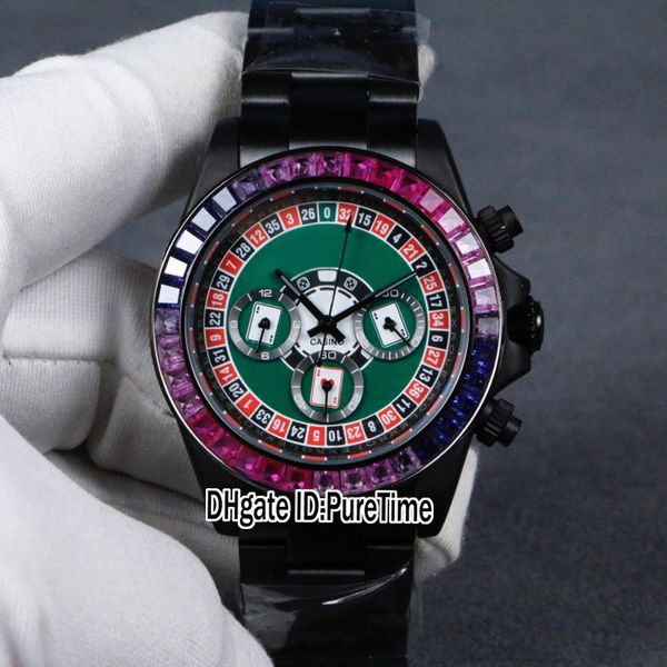 

new winner 116500 automatic mens watch color diamond bezel pvd black steel casino poker green dial watches no chronograph puretime c346, Slivery;brown