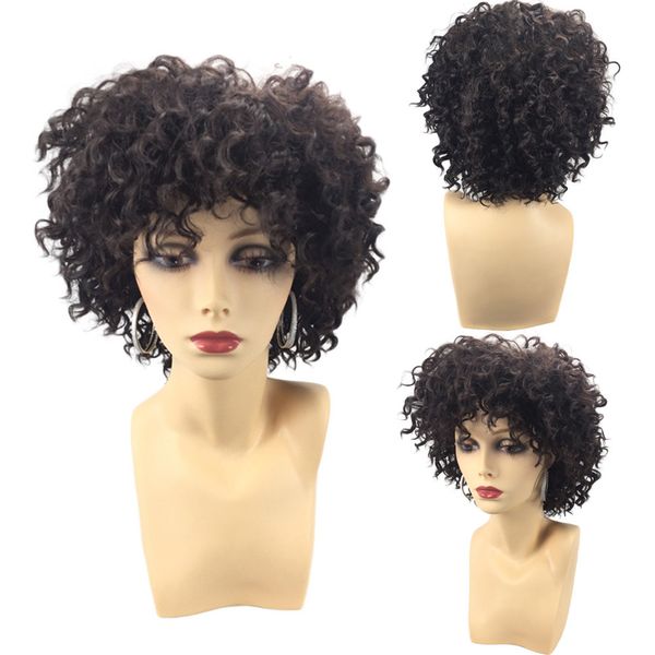 

fashion short curly fluffy afro wave synthetic fiber wig hair jet black heat resistant wigs for women lady 2m81206, Brown