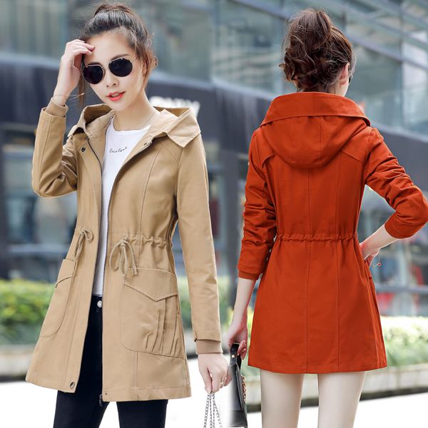 

genuine outerwear female spring 2019 new style long korean style slim ladies receive loin windswear middle, Tan;black