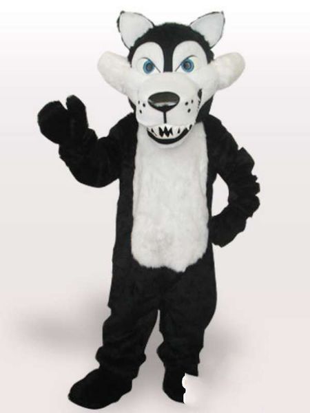 Custom Black Wolf Mascot Traje Branco Barriga Adulto Tamanho Fantasia Carnaval Traje Livre