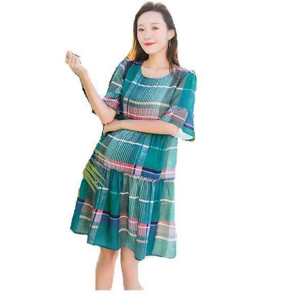 

fashion print cotton maternity dresses loose design patchwork ties waist dresses for pregnant women pregnancy thin, White