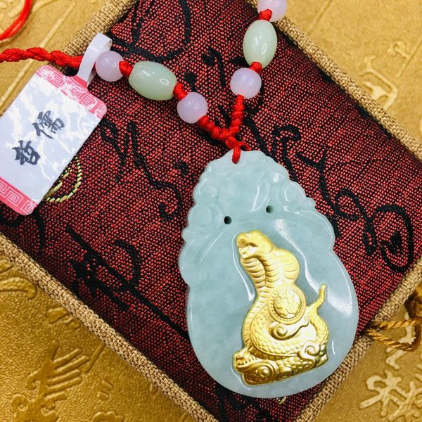 

send a certificate large section of natural burmese jade jade inlaid 24k gold zodiac good luck monkey pendant with handmade neck, Silver