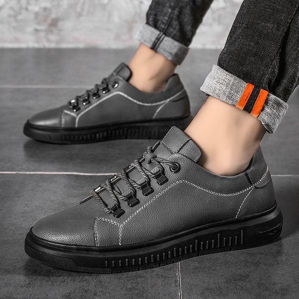 

men's shoes autumn korean-style versatile men sports footwear fashion anti-slip lace-up skate shoes, Black