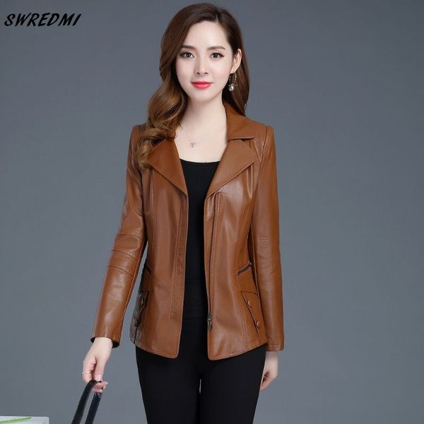 

swredmi women's leather coat 2019 autumn and winter female jacket plus size l-5xl leather clothing outerwear woman suede, Black
