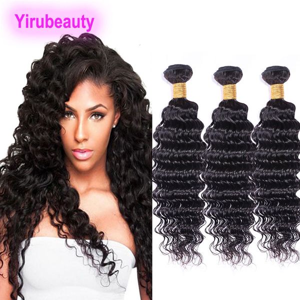 

indian raw virgin hair 3 bundles deep wave curly 95-100g/piece human hair curly weaves hair wefts natural color, Black