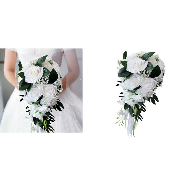 

2pcs wedding hand bouquet bridal holding artificial flowers white