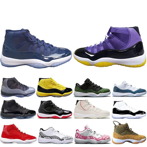 

new arrival dark blue purple bumblebee 11 11s concord 45 basketball shoes atmosphere grey snakeskin cap and gown women mens trainer sneakers