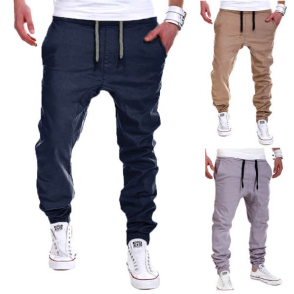 

2018 new men sport pants long trousers tracksuit fitness workout joggers sweatpants blue solid drawstring loose running pants, Black;blue