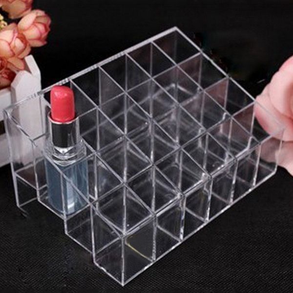 

generic 24 stand trapezoid clear lipstick lotion makeup cosmetic holder storage display 2016 beauty new arrive lip