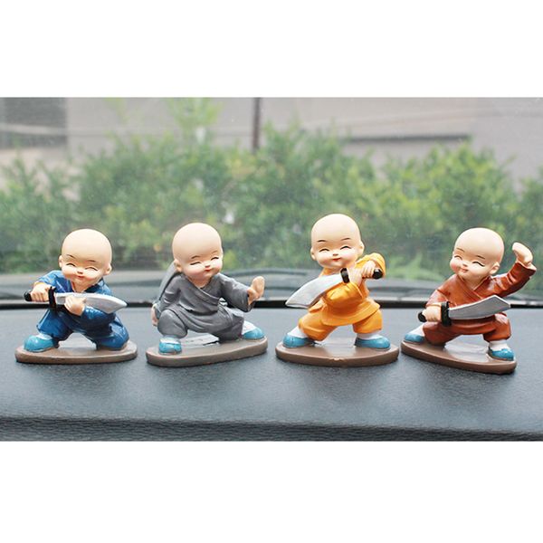 

4pcs four little cute wud monk car interior display decoration car seat ornament home lovely decor dolls