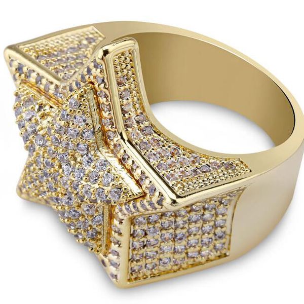 

mens hip hop 3d gold silver star lab diamond pinky ring 14k gold iced jewelry size 7~11, Golden;silver