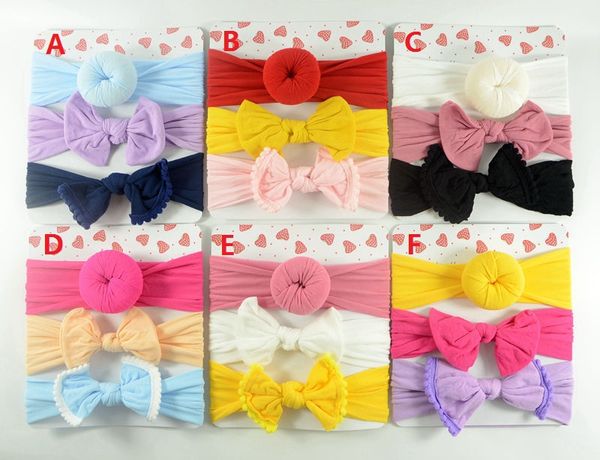 Девушки узел мяч повязки малыша бантик Bow Baby Turban 3PCS / Card Младенческие эластичные волосы набор дети аксессуары для волос 20 цветов