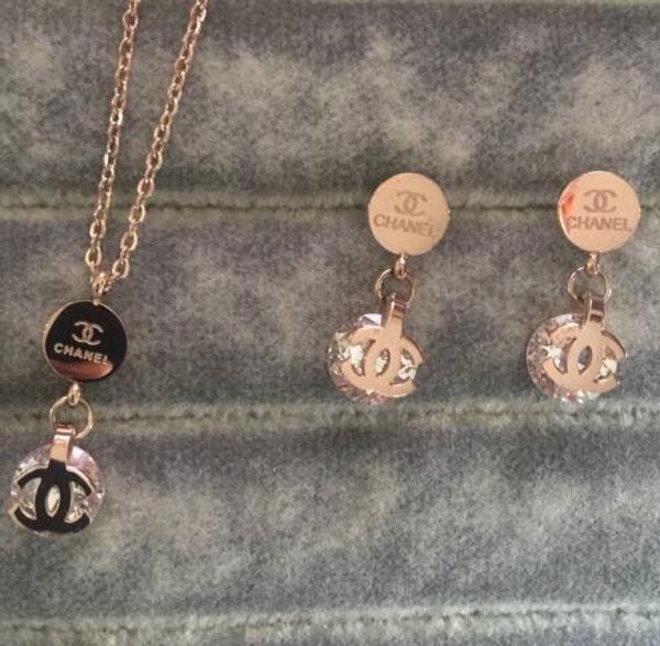 

Silver ro e gold whole ale deluxe brand ummer jewelry diamo letter et fa hion tainle teel necklace earring hipping