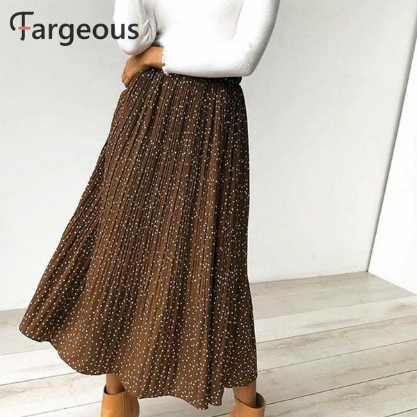 

vintage polka dot pleated skirt women fashion high waist long skrt autumn winter boho maxi skirt elegant white skirt falda, Black;gray