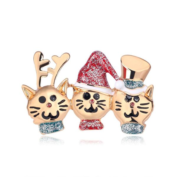 

new european and american fashion cartoons set up christmas cat brooch christmas gift, Gray