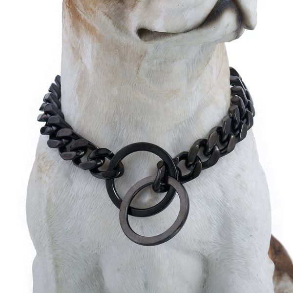

black 316l stainless steel dog chain training choker collar for pet puppy cut cuban link heavy dropshipping 26inch 11mm ddc10, Silver