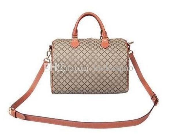 

2016 famous brand real oxidizing leather shopping bag speedy damier handbag 25 30 35 with strap lock and key classic printed canvas bag