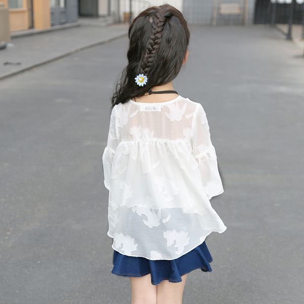 

new 2017 girls white chiffon shirt kids toodler shirt baby loose blouses children summer girls' ,3-12y,#2165, White;black
