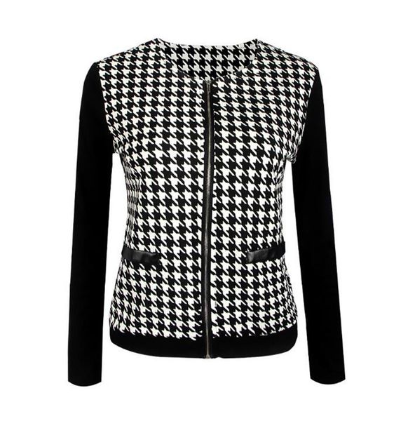 2019 Spring And Summer New Women S Houndstooth Jacket Stitching Slim Large Size Custom Leather Jackets Black From Pyramid888