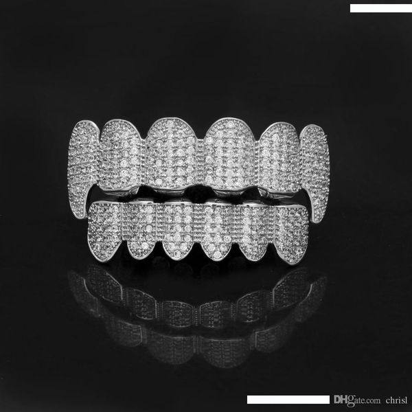 

высококачественный новый micro-циркон solid gold plated hip-hop hooded full алмазных top bottom зубы ювелирный grillz тело halloween, Black