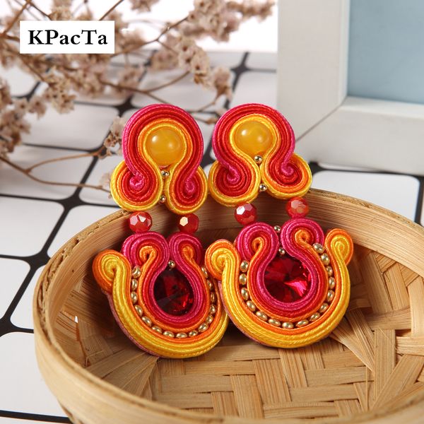 

kpacta ethnic style leather drop earrings fashion jewelry women soutache handmade weaving big hanging earring party oorbellen, Silver