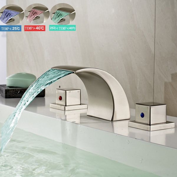 2020 Bathroom Waterfall Faucet Brushed Nickel Widespread