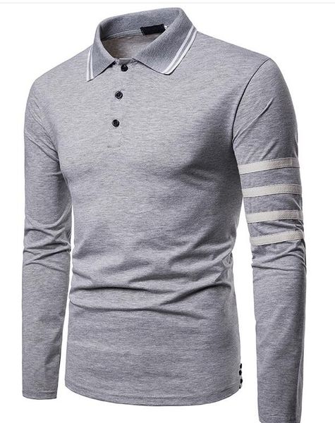 

men designer soild color polo shirts long sleeve stripe slim tee casual sport street style clothes, White;black