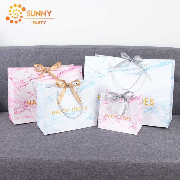 

gift wrap happy times marble printed package bags birthday wedding party anniversary packaging supplies clothing store paper tote bag