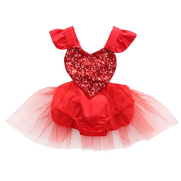 

2017 sell styles dress summer baby girl sequins heart dress tulle bodysuit jumpsuit outfits sunsuit, Red;yellow